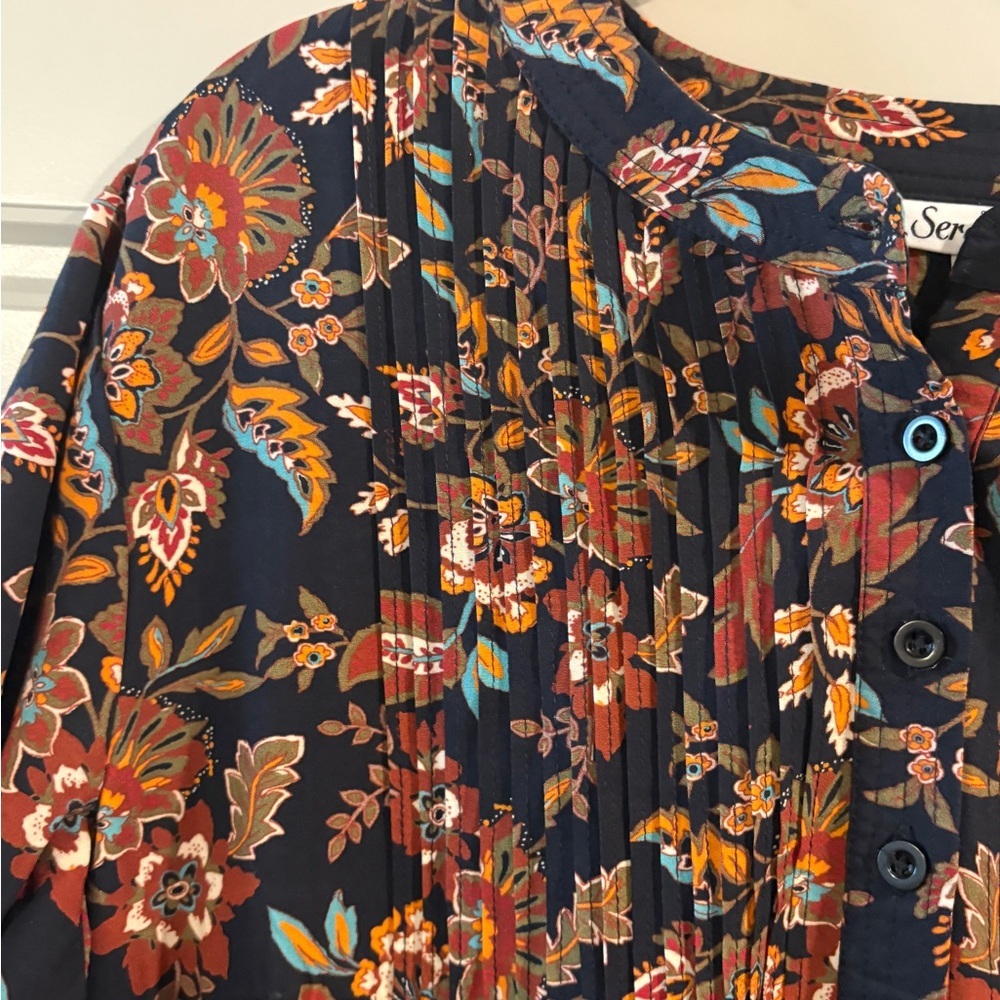 Serengeti Jacobean Floral Pintuck 3/4 Sleeve Cottagecore Romantic Dress Size L - Picture 5 of 11